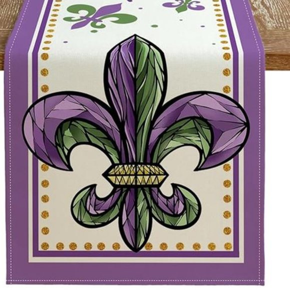 Mardi Gras Table Runner Fleur De Lis Party Decor Cottage Dining Decorative Cloth - Picture 8 of 8